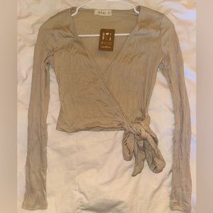 EM & ELLE | Lovely Wrap Top | Size: Small | Color: Sand | NEVER WORN (w/ tags)